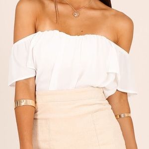 Showpo. Off the shoulder White Crop Top 0